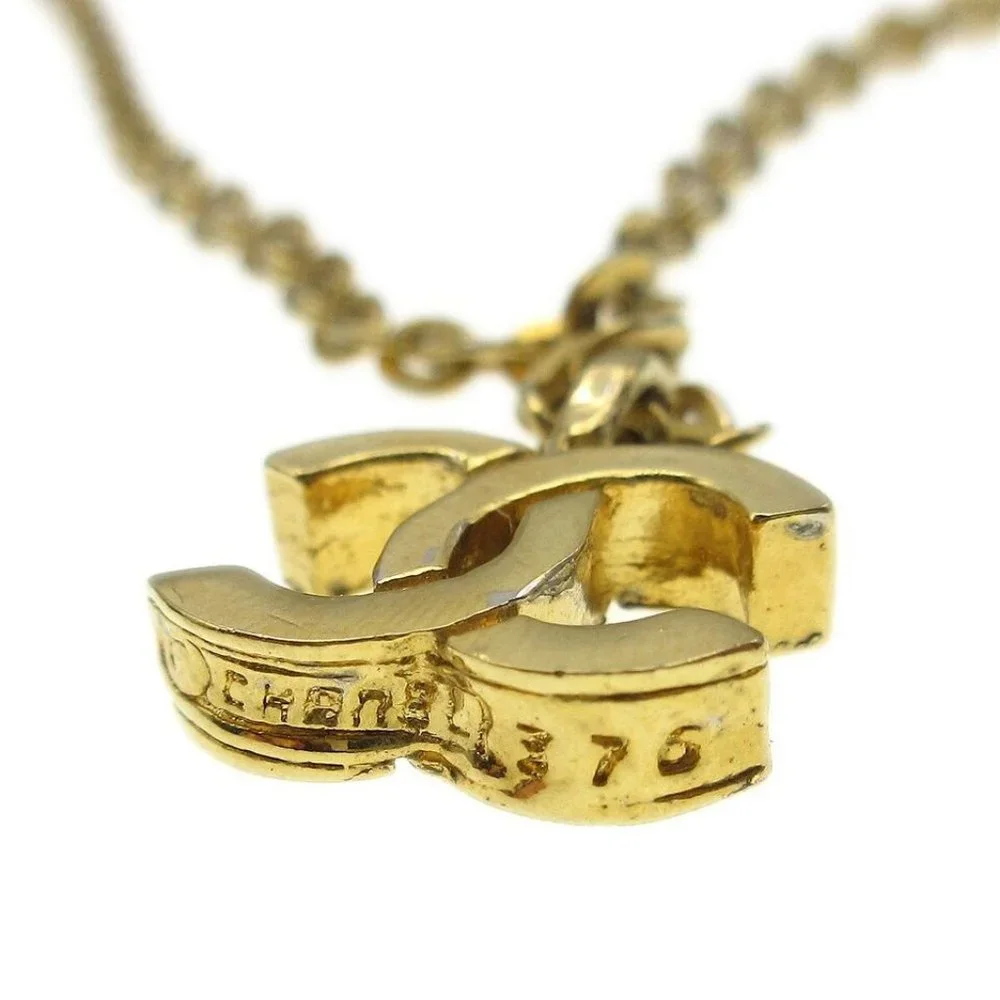 Chanel Mini Cc Logos Charm Gold Chain Pendant Necklace Authentic - Picture 2 of 8